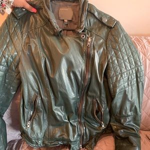Muubaa green leather biker jacket